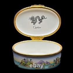 Boîte à bibelots en porcelaine émaillée peinte à la main Cartier Vintage RARE Paysage asiatique