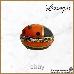 Boîte à bijoux Vintage Coccinelle LIMOGES 260 $ RARE Peint Main France Orange Or Noir