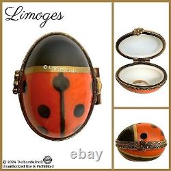Boîte à bijoux Vintage Coccinelle LIMOGES 260 $ RARE Peint Main France Orange Or Noir