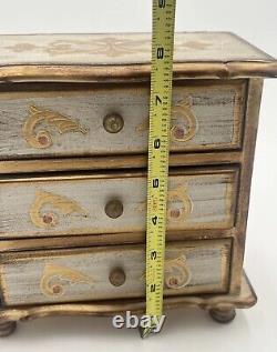 Boîte à bijoux commode en bois florentin vintage rare avec 3 tiroirs