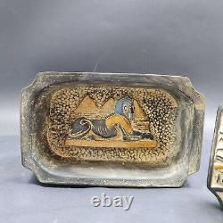 Boîte à bijoux en scarabée rare Antiquités égyptiennes anciennes gravées avec des pyramides avant J.-C.