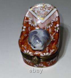 Boîte à bijoux rare en porcelaine de Limoges Chamart avec chat assis