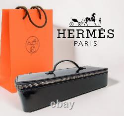 Boîte à bijoux vintage rare et collectionnable en cuir de porc noir HERMES PARIS