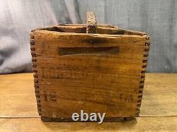 Boîte à munitions en bois antique de la Peters Cartridge Co avec des queues d'aronde, rare avec poignée, vintage de chasse.