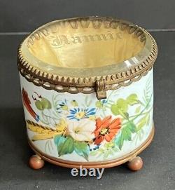 Boîte à trésor Rare Antique Nannie en Porcelaine Peinte à la Main Verre Grand Tour