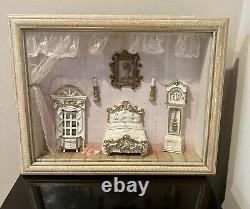 Boîte d'ombre de diorama rare et vintage en 3D représentant une pièce victorienne de style 13x9 1/2