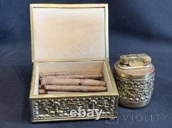 Boîte de rangement pour cigares avec briquet vintage Putti en laiton Baroque Allemagne Collection rare