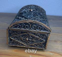 Boîte en cuivre filigrané vintage ALBANIE - Boîte à bijoux artisanale, design floral rare.