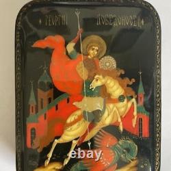 Boîte vintage Saint George le Victorieux Artiste Basov Art russe rare ancien du 20ème siècle