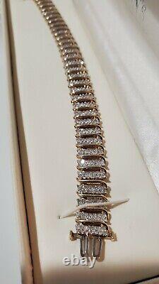 Bracelet De Tennis En Diamant D'or Jafa Signé Vintage En Or Massif Rare