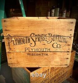 Caisse en bois rare de soda vintage Plymouth Springs Embouteillage Boîte en bois Wisconsin