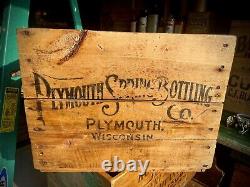 Caisse en bois rare de soda vintage Plymouth Springs Embouteillage Boîte en bois Wisconsin