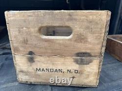 Caisse en bois vintage de la Rare Mandan Beverage Co, Dakota du Nord, ND
