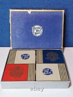 Cartes à jouer de chemin de fer vintage RARE Cotton Belt Route - 2 jeux complets dans une boîte