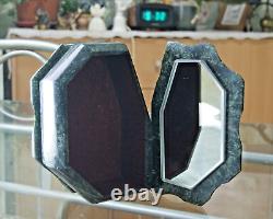 Coffret en pierre de serpentine rare vintage, boîte à bijoux inscrite Ekaterinburg avec miroir