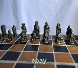 Ensemble d'échecs en métal de la Renaissance ANRI Vintage ES Lowes dans une boîte en bois argenté laiton rare
