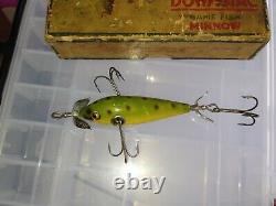 Heddon 100 3 Hook Minnow Glass Eye Blue Border Box Super Rare Fishing Leurre