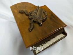 Htf Rare Vintage Thorens Grand Piano Boîte À Musique Marbré Butterscotch Bakelite LID