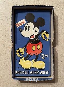 Montre Mickey Mouse Ingersoll des années 1930 avec boîte bleue d'origine rare