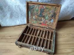 RARE Boîte en bois d'artiste antique vintage pour peintures - Étui de voyage Winsor