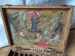 RARE Boîte en bois d'artiste antique vintage pour peintures - Étui de voyage Winsor
