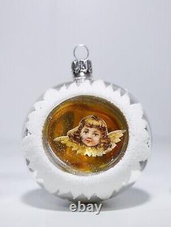 Rare 3 Vintage Allemagne Mercury Glass Foil Angel & Santa Christmas Ornament In Box