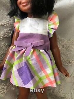 Rare 70s Vintage Ideal Daisy Black Doll Velvet Crissy Box Original Dress Works