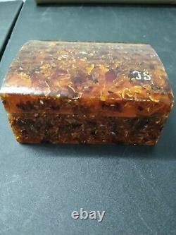 Rare Antique Genuine Baltic Amber Cedar Ligné Handmade 4 Trinket Box
