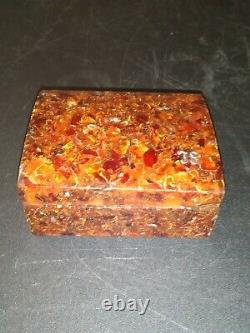 Rare Antique Genuine Baltic Amber Cedar Ligné Handmade 4 Trinket Box