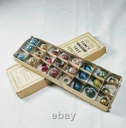 Rare Boxed Set Vintage Tiny Glass Shackman Feather Tree Figural Ornements Joli