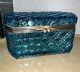 Rare Brockway Glass Antique Cut Glass Casket Hinged Box Blue<br/><br/>rare Brockway Glass Antique Cut Glass Casket Hinged Box Blue