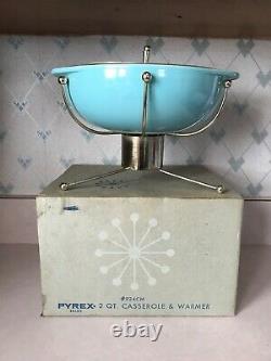 Rare Des Années 1950 Pyrex 2 Qt Casserole-turquoise Blue-924 Stand Box- Jamais Utilisé