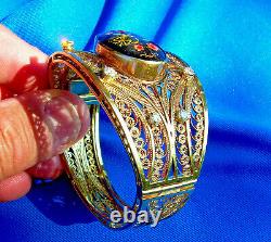 Rare Diamond Art Deco European Bracelet Excitant Imperial Enamel Cuff Bangle 18k