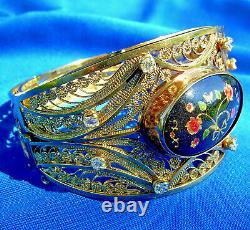 Rare Diamond Art Deco European Bracelet Excitant Imperial Enamel Cuff Bangle 18k