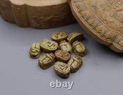 Rare Egyptian Box Antiques Egypt Pharaonic 10 Amulet Scarab Sculpté Stone Bc