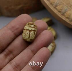 Rare Egyptian Box Antiques Egypt Pharaonic 10 Amulet Scarab Sculpté Stone Bc