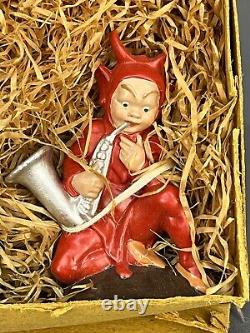 Rare Nos Ensemble De 5 Figurines Red Devil Pixie Elf Musician En Boîte (b)
