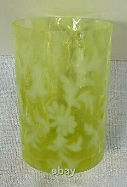 Rare Stunning Fenton Daisy & Fern Pickle Castor Vaseline Verre Opalescent
