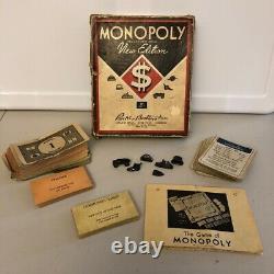 Rare Vintage 1936 Monopoly Nouvelle Edition Brown Box Jeu Partiel