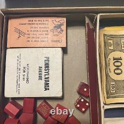 Rare Vintage #9 White Box 1936 Parker Brothers Monopoly Jeu De Société Tout Original