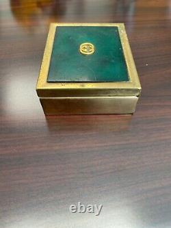 Rare Vintage Années 1970 Gucci Emerald Green & Gold Cigarette Box Withwood Interior