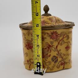 Rare Vintage Boîte à bijoux en porcelaine Mark Roberts avec couvercle Design floral Cuivre