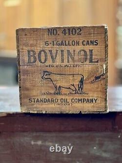 Rare Vintage Bovinol Standard Oil Company Wood Box Crate Antique Cow Farm	 <br/><br/>Translation: 


<br/> 
Boîte en bois rare vintage de la Standard Oil Company Bovinol, ancienne ferme de vache antique