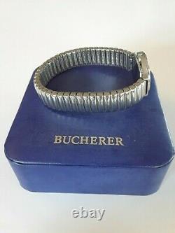 Rare Vintage Bucherer 956.730 Flex Ss Bracelet Bleu 25mm Swiss Montre Nouveau Dans La Boîte