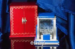 Rare Vintage Cartier Mystère Prisme Lapis Horloge Avec Coin Bord Case & Box Originale