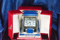 Rare Vintage Cartier Mystère Prisme Lapis Horloge Avec Coin Bord Case & Box Originale