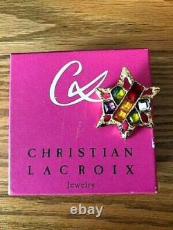 Rare Vintage Christian Lacroix Broch/pin En Verre Coloré Gripoix Avec Boîte Originale