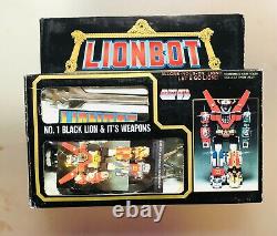 Rare! Vintage Des Années 1980 Voltron Lionbot Diecast #1 Lion Noir Et Armes En Boîte