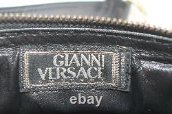 Rare Vintage Gianni Versace Cuir Noir Medusa Face Ceinture De Sac De Taille