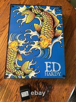 Rare Vintage Lig Up Ed Hardy Koi Fish Promo Sign Farinescent, Nouveau En Box